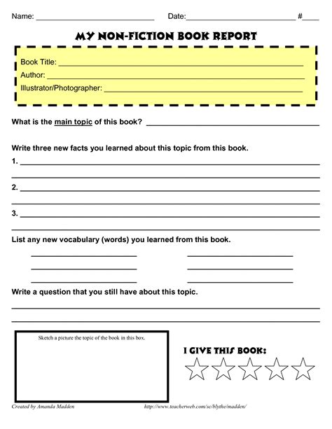 nonfiction book report template middle school pdf